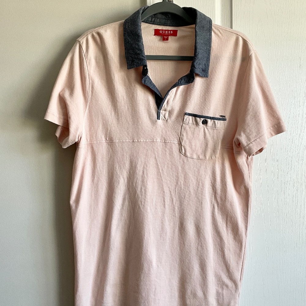 Guess Men's Logo Distressed Polo Shirt Size L